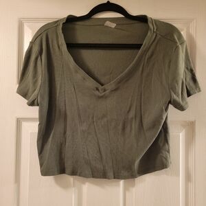 Olive Green V-Neck Women's Top
